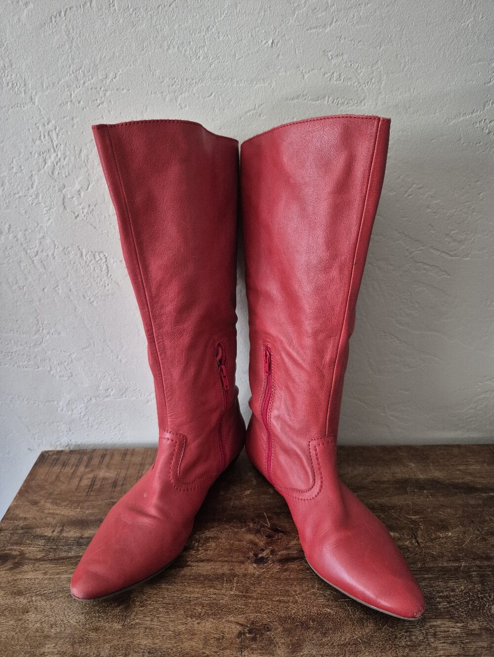 Red Leather Knee-High Women's Boots 9